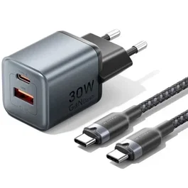 Vention Cargador de Pared GaN 30W con Cable USB-C de 1m, Gris, TZ-FEWH0-EU